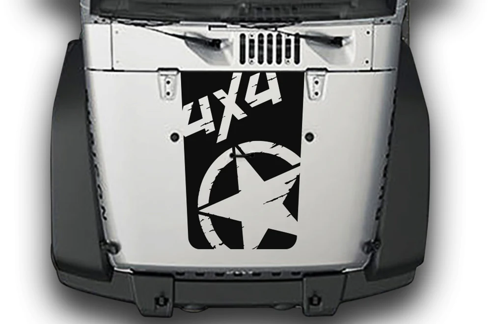 4x4 Strar Hood Graphics Vinyl Decals Compatible with Jeep JK Wrangler 2007-2018