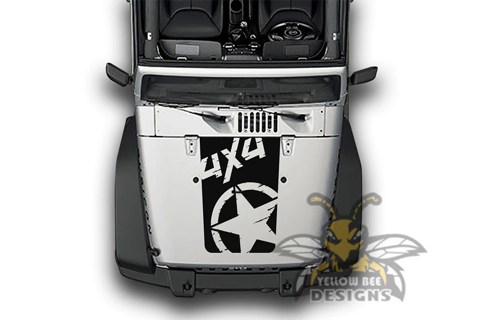 4x4 Star Hood Graphics Vinyl Decals Compatible with Jeep Wrangler - Image 2