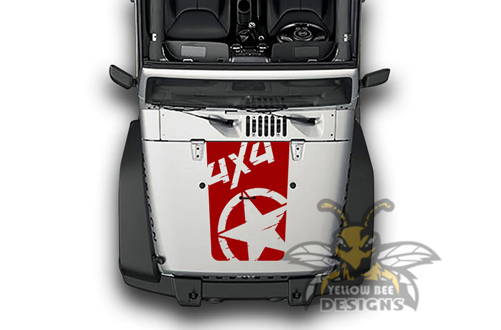 4x4 Star Hood Graphics Vinyl Decals Compatible with Jeep Wrangler - Image 3