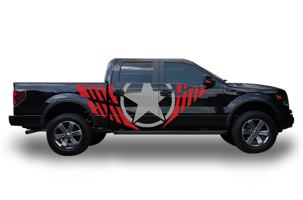 Avenger Star Red-Grey Graphics Vinyl Decals Compatible with Ford F150 Super Crew Cab 5.5''