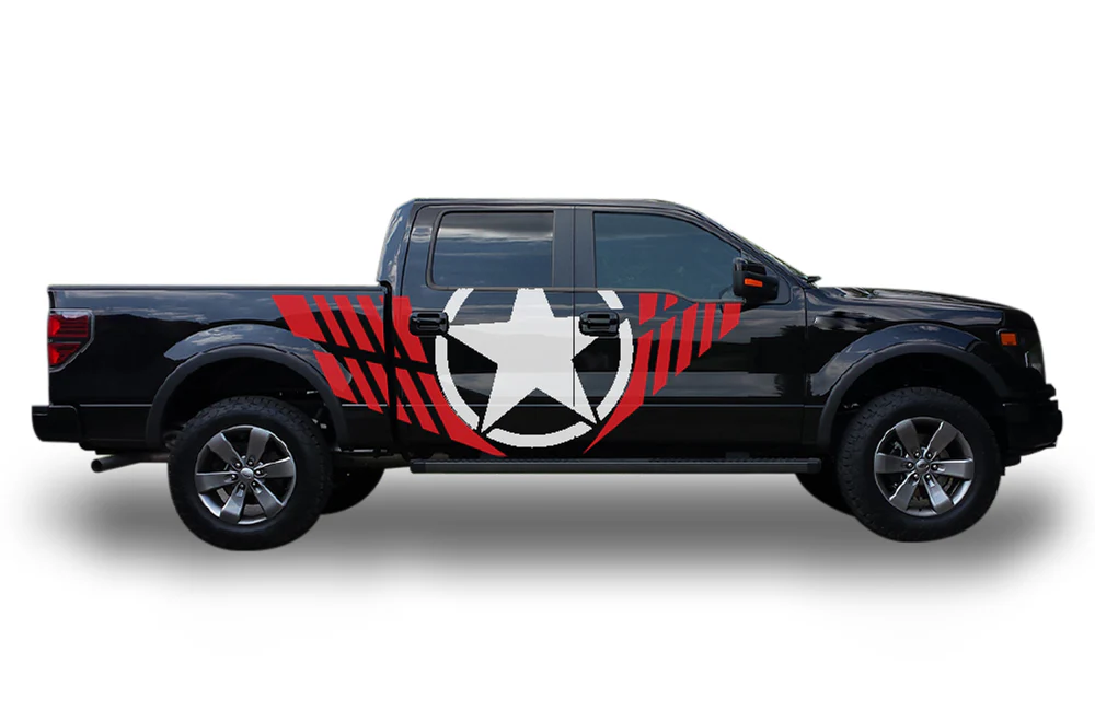 Avenger Star Red-White Graphics Vinyl Decals Compatible with Ford F150 Super Crew Cab 5.5''