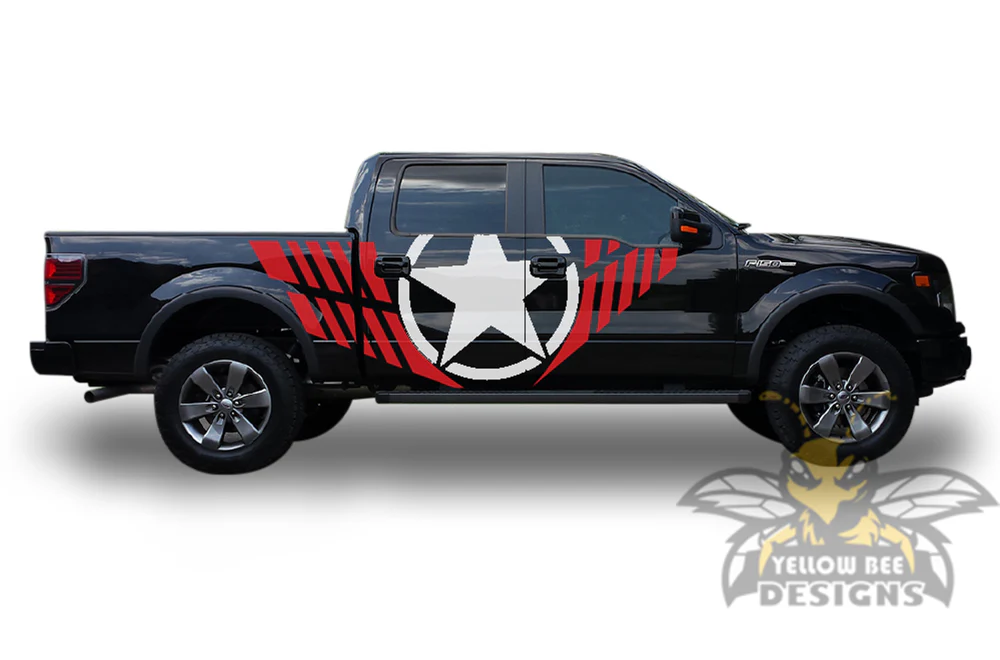 Avenger Star Red-White Graphics Vinyl Decals Compatible with Ford F150 Super Crew Cab 5.5'' - Image 2