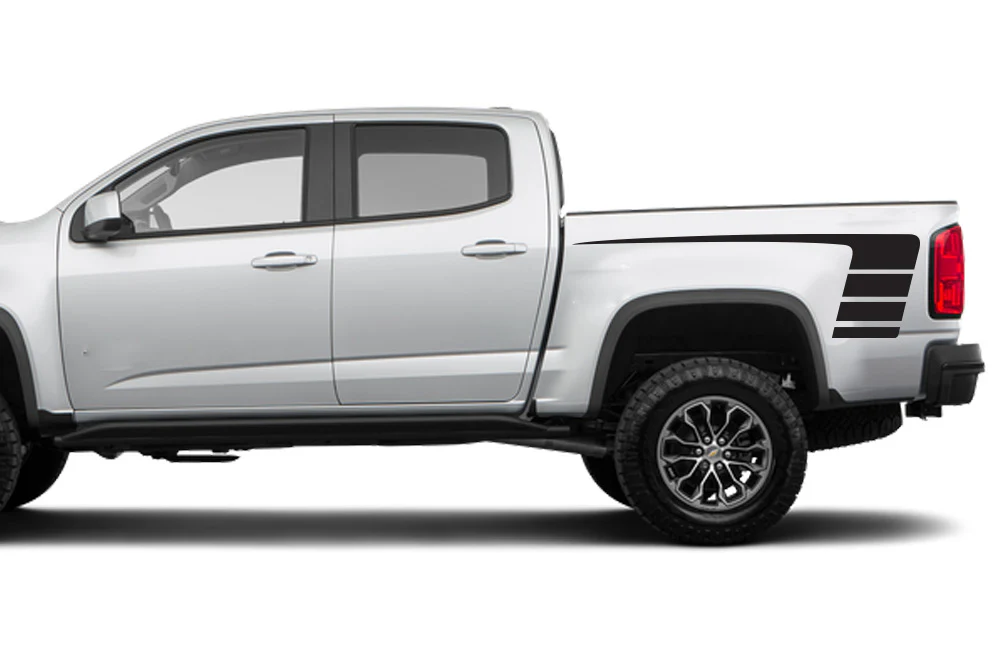 Bed Hockey Stripes Graphics Vinyl Decals Compatible with Chevrolet Colorado Crew Cab