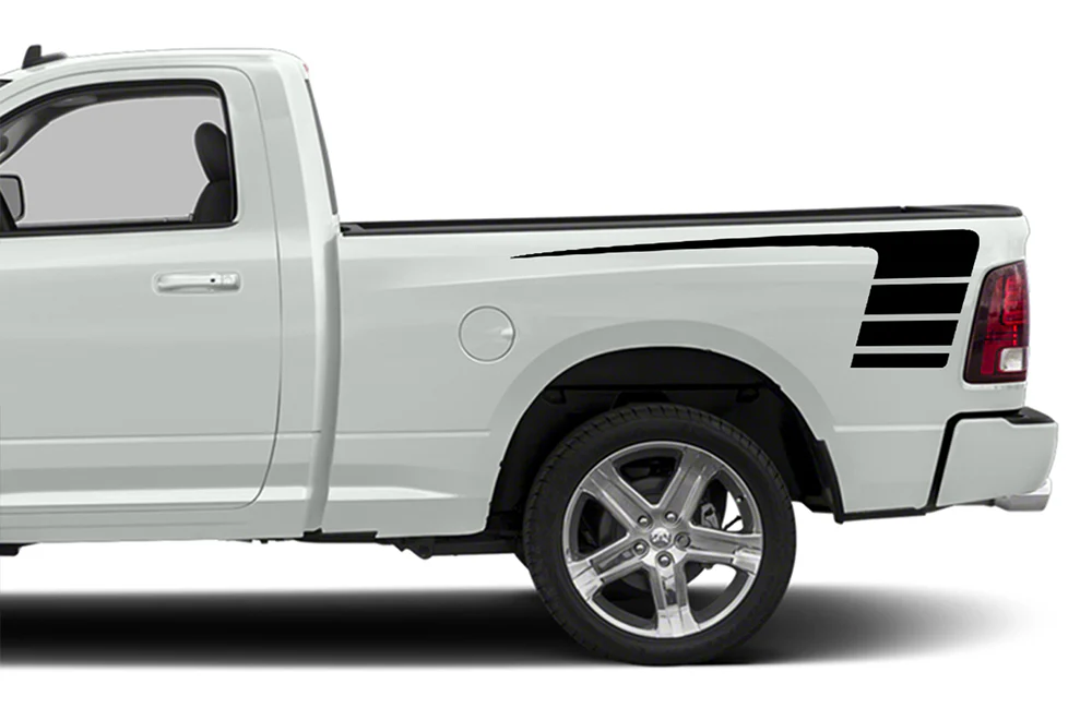 Bed Hockey Stripes Graphics Vinyl Decals Compatible with Dodge Ram Regular Cab 1500