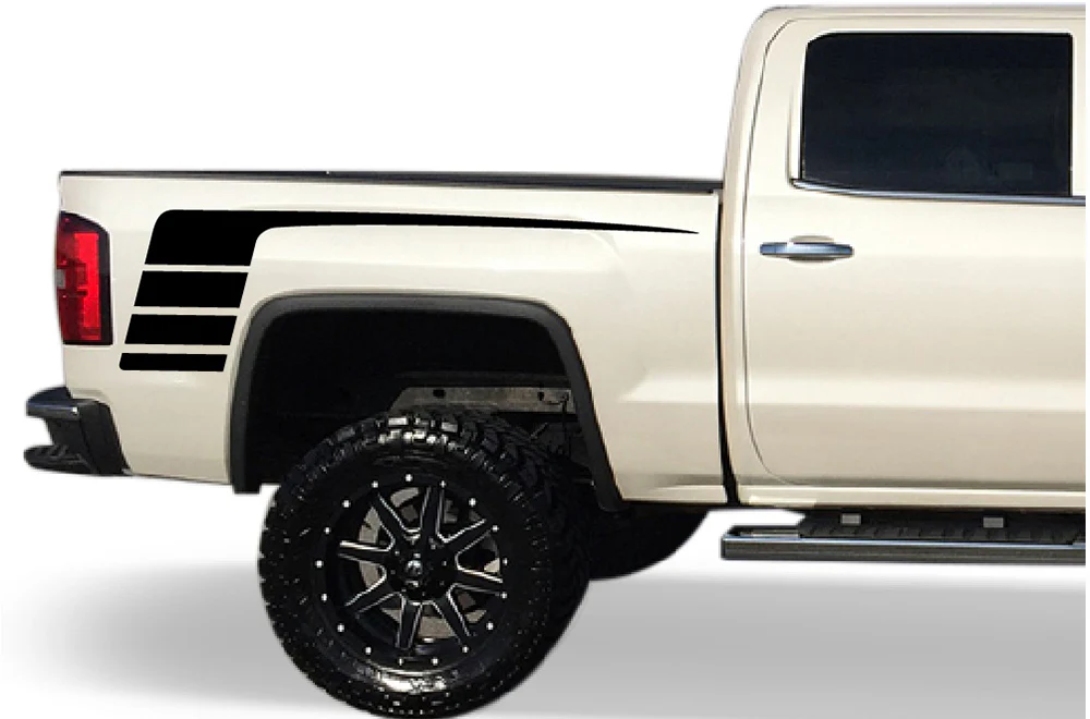 Bed Hockey Stripes Graphics Vinyl Decals Compatible with GMC Sierra Crew Cab