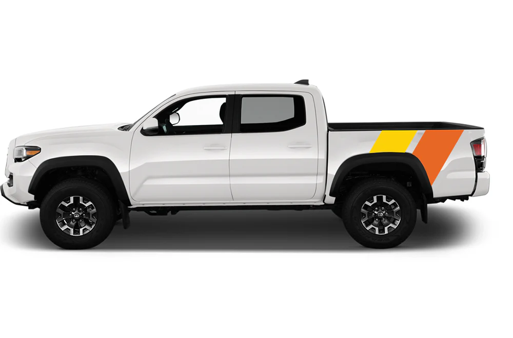Bed Racing Dual retro vintage stripes (Orange, Yellow) Compatible with Toyota Tacoma