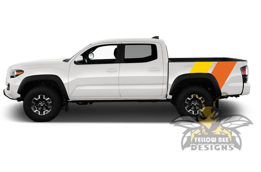 Bed Racing Dual retro vintage stripes (Orange, Yellow) Compatible with Toyota Tacoma - Image 2