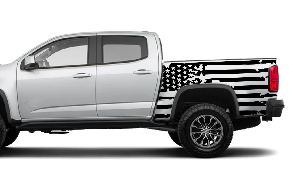 Bed USA Flag Graphics Vinyl Decals Compatible with Chevrolet Colorado Crew Cab