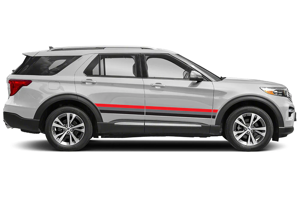 Belt Stripes Black Grey Red Graphics Vinyl Decals Compatible with Ford Explorer