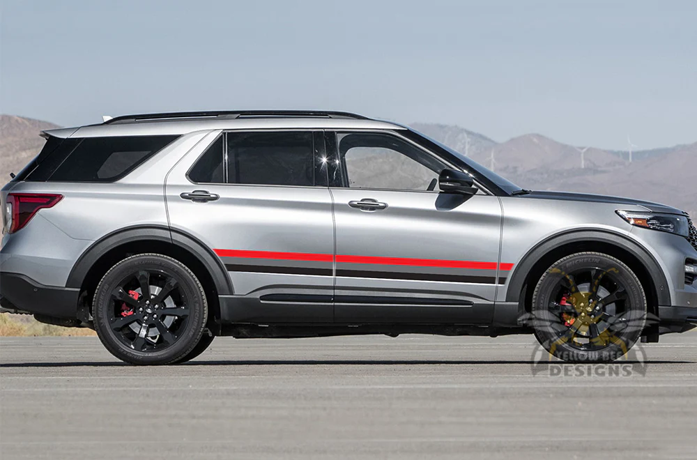 Belt Stripes Black Grey Red Graphics Vinyl Decals Compatible with Ford Explorer - Image 2