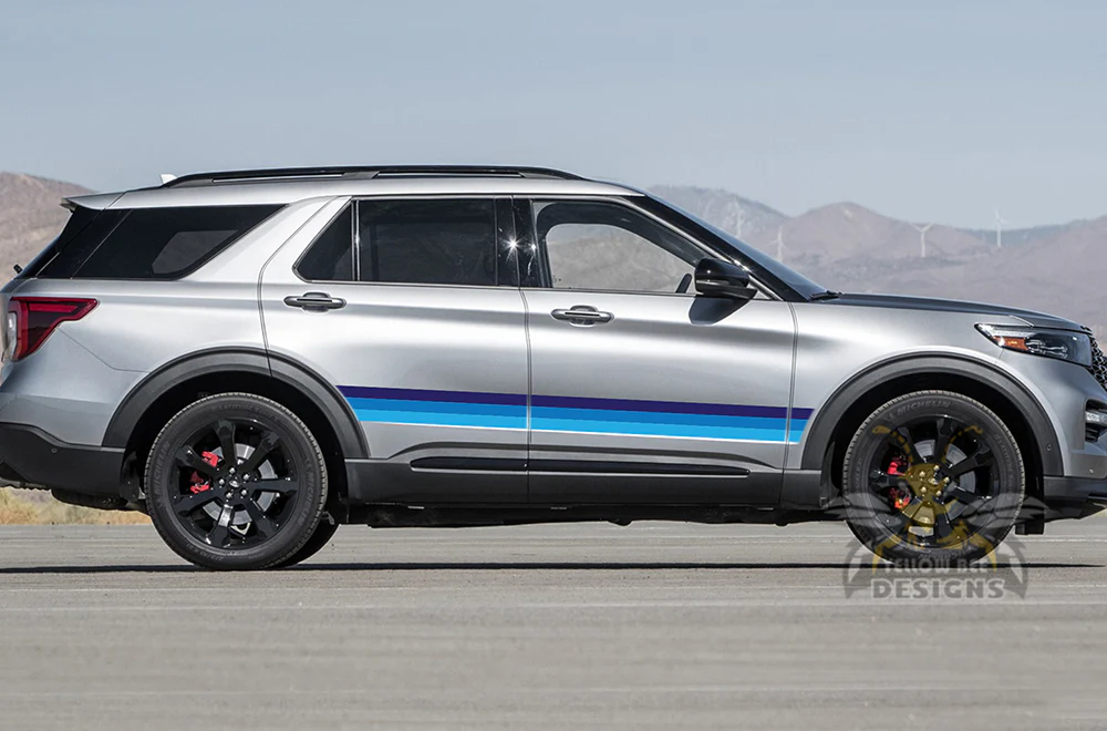 Belt Stripes Blue Shades Graphics Vinyl Decals Compatible with Ford Explorer - Image 2