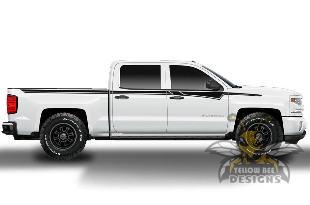 Belt Stripes Graphics Vinyl Decals Compatible with Chevrolet Silverado 1500 Crew Cab - Image 2