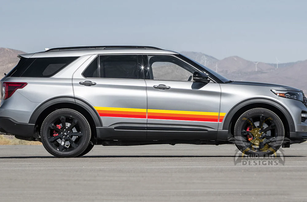 Belt Stripes Red Yellow Orange Graphics Vinyl Decals Compatible with Ford Explorer - Image 2