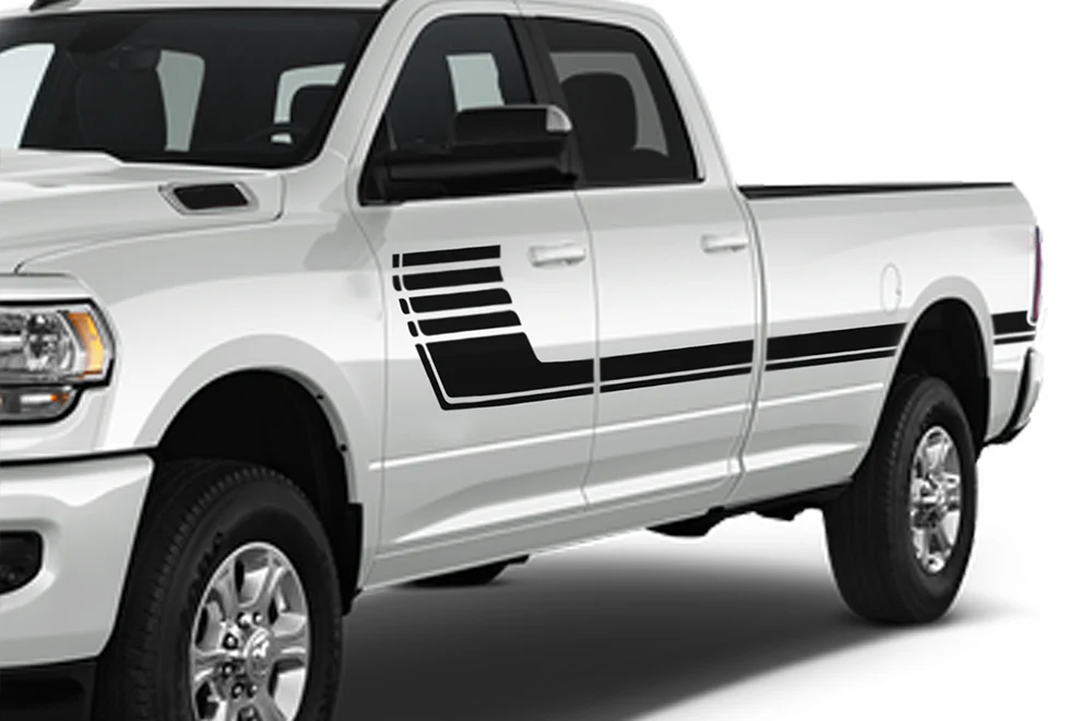 Big Hockey Stripes Graphics Vinyl Decals Compatible with Dodge Ram Crew Cab 3500 Bed 8”