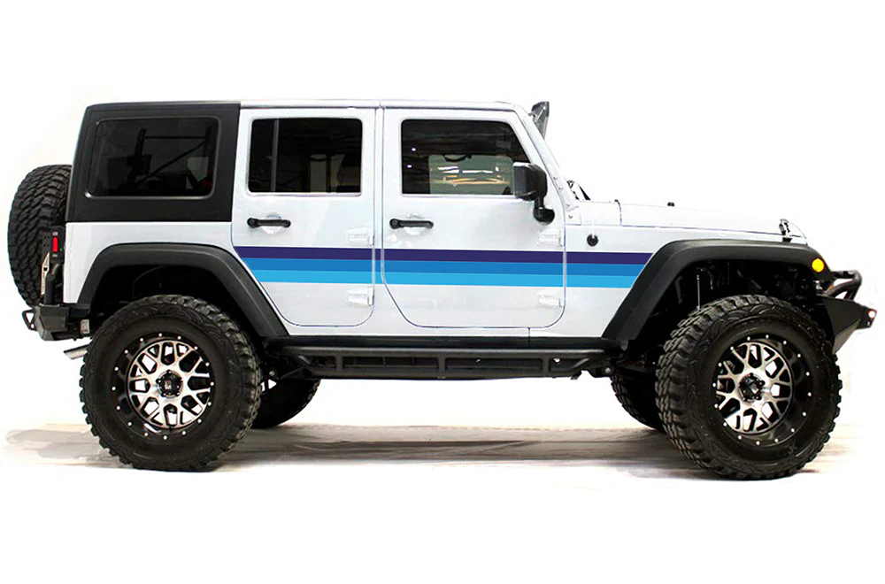 Blue Retro Stripes Graphics Vinyl Decal Compatible with Jeep JK Wrangler 2007-2018