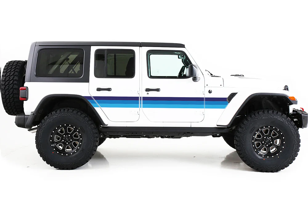 Blue Retro Stripes Graphics Vinyl Decal Compatible with Jeep JL Wrangler