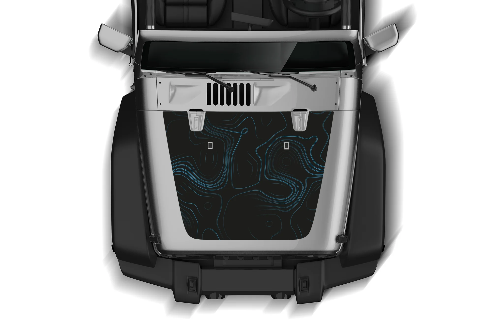 Blue Topographic Hood Graphics Vinyl Decals Compatible with Jeep JK Wrangler 2007-2018