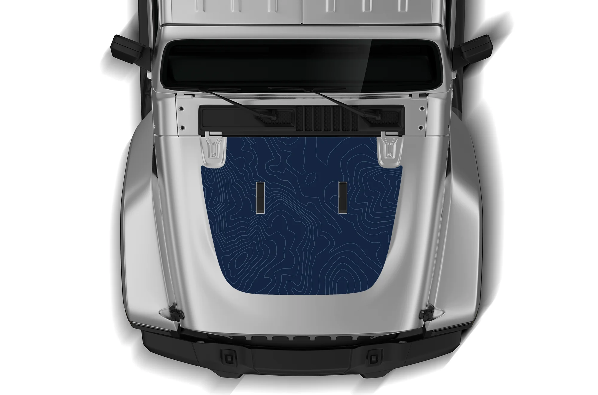 Blue Topographic Print Hood Graphics Vinyl Decals Compatible with Jeep JL Wrangler