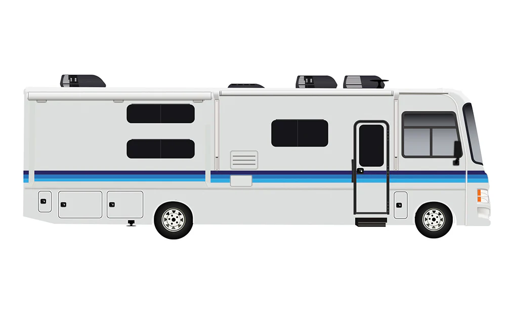 Class A Motor Home Blue Retro Stripes Decals, rv Graphics Vinyl Kits