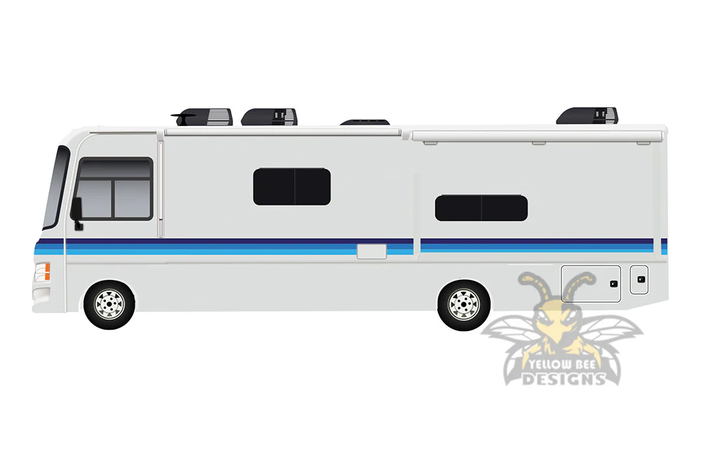 Class A Motor Home Blue Retro Stripes Decals, rv Graphics Vinyl Kits - Image 2