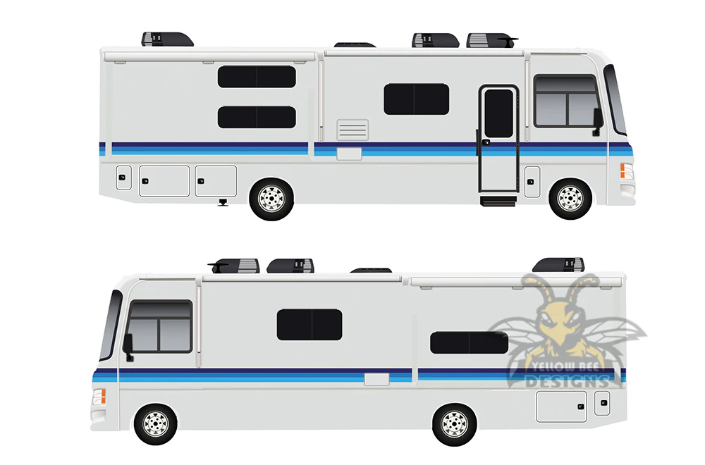 Class A Motor Home Blue Retro Stripes Decals, rv Graphics Vinyl Kits - Image 3