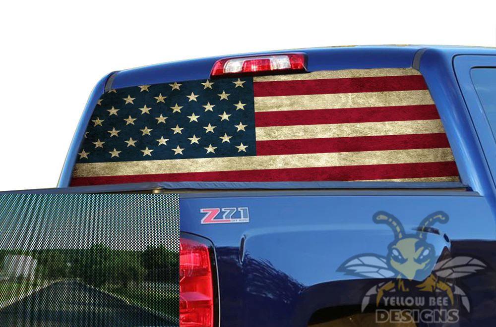 Perforated Rear Window Flag USA Decal Compatible with with Chevrolet Silverado - Image 2