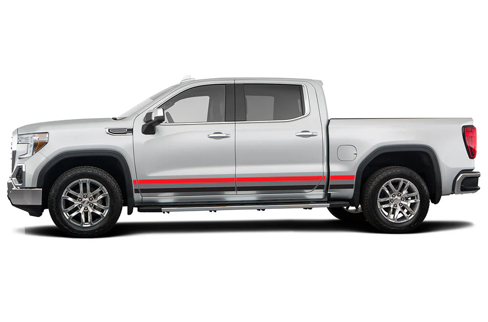 Retro Side doors Graphics red black gray Vinyl Decals Compatible with GMC Sierra Crew Cab