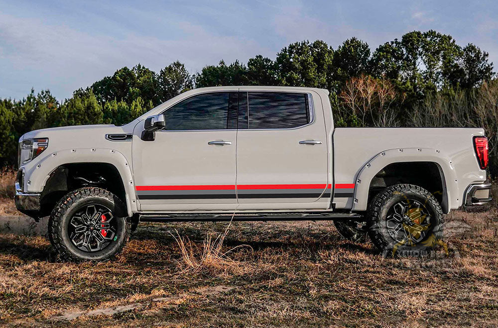 Retro Side doors Graphics red black gray Vinyl Decals Compatible with GMC Sierra Crew Cab - Image 2