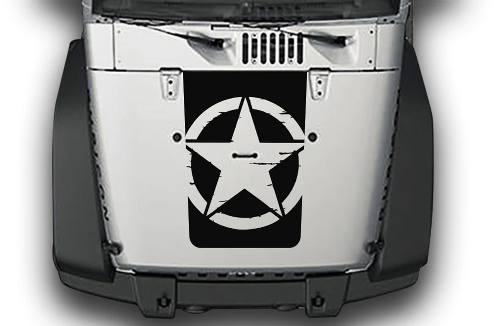Distorted Star Hood Graphics Vinyl Decals Compatible with Jeep JK Wrangler 2007-2018