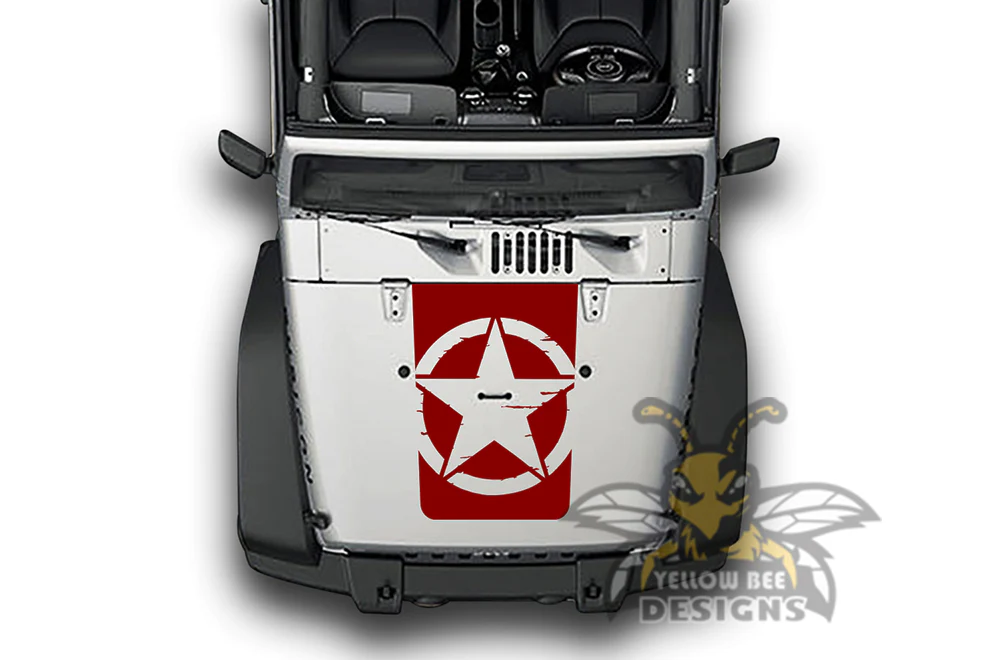 Distorted Star Hood Graphics Vinyl Decals Compatible with Jeep JK Wrangler 2007-2018 - Image 3