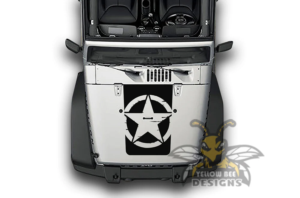 Distorted Star Hood Graphics Vinyl Decals Compatible with Jeep Wrangler - Image 2