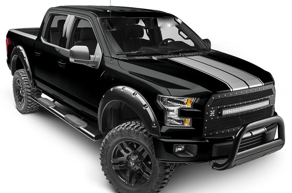 Double Front To Back Rally Stripes Graphics Vinyl Decals Compatible with Ford F150 Super Crew Cab 5.5''