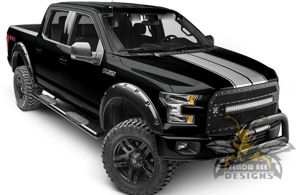 Double Front To Back Rally Stripes Graphics Vinyl Decals Compatible with Ford F150 Super Crew Cab 5.5'' - Image 2