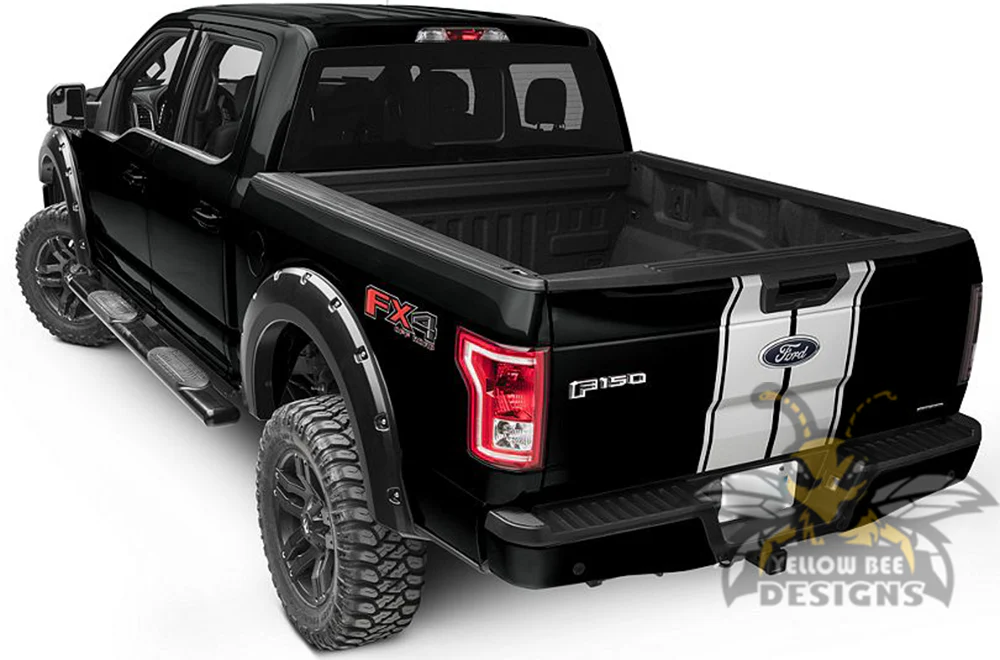 Double Front To Back Rally Stripes Graphics Vinyl Decals Compatible with Ford F150 Super Crew Cab 5.5'' - Image 3