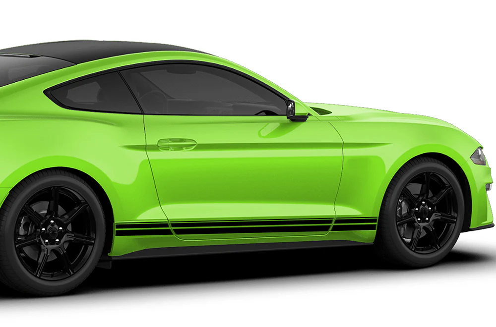 Dual Solid Belt Lines Rocker Stripes Graphics Vinyl Decals Compatible with Ford Mustang