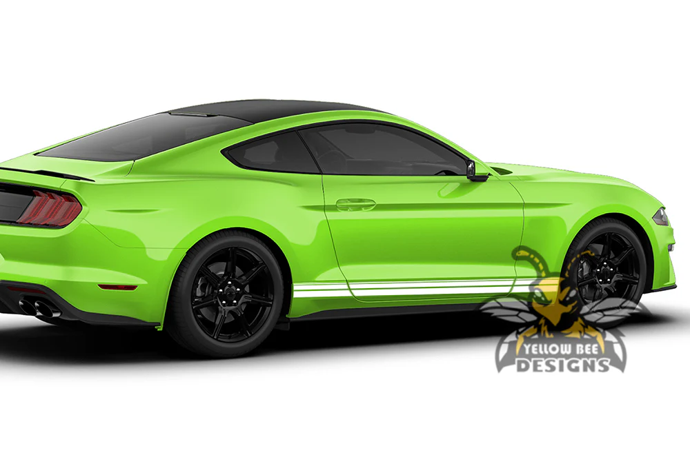 Dual Solid Belt Lines Rocker Stripes Graphics Vinyl Decals Compatible with Ford Mustang - Image 2