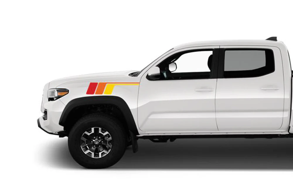 Fender Racing Dual retro vintage stripes (Red, Orange, Yellow) Compatible with Toyota Tacoma