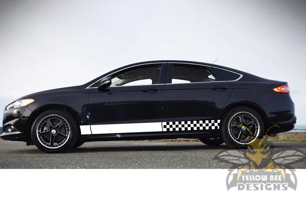 Finishing Flag Side Stripes Graphics Vinyl Decals Compatible with Ford Fusion - Image 4