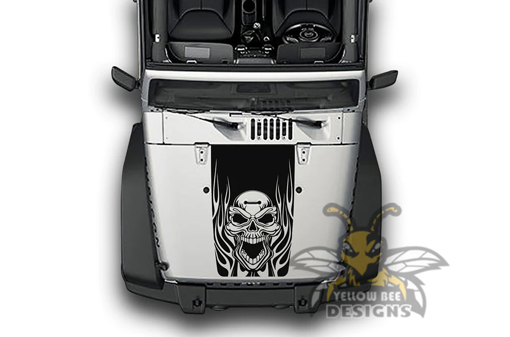 Fire Skull Hood Graphics Vinyl Decals Compatible with Jeep Wrangler - Image 2