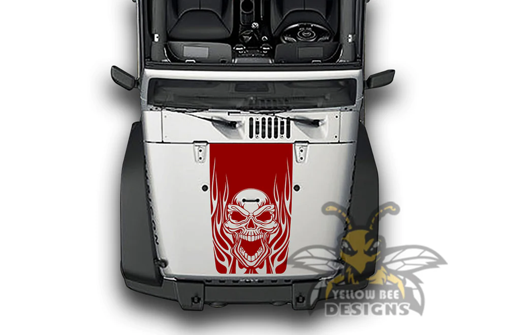Fire Skull Hood Graphics Vinyl Decals Compatible with Jeep Wrangler - Image 3