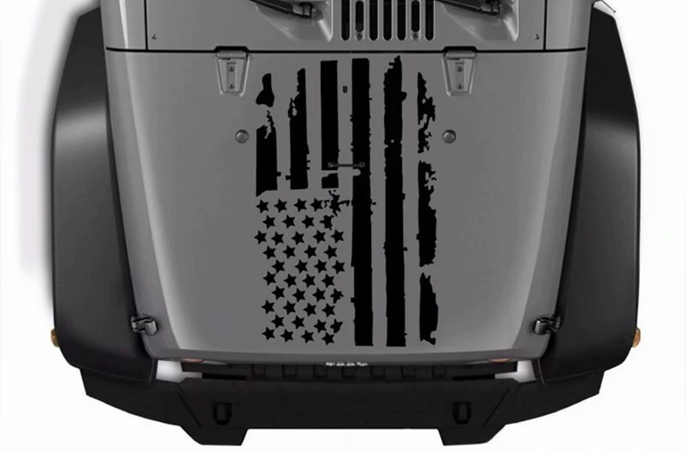 Flag USA Hood Graphics Vinyl Decals Compatible with Jeep Wrangler