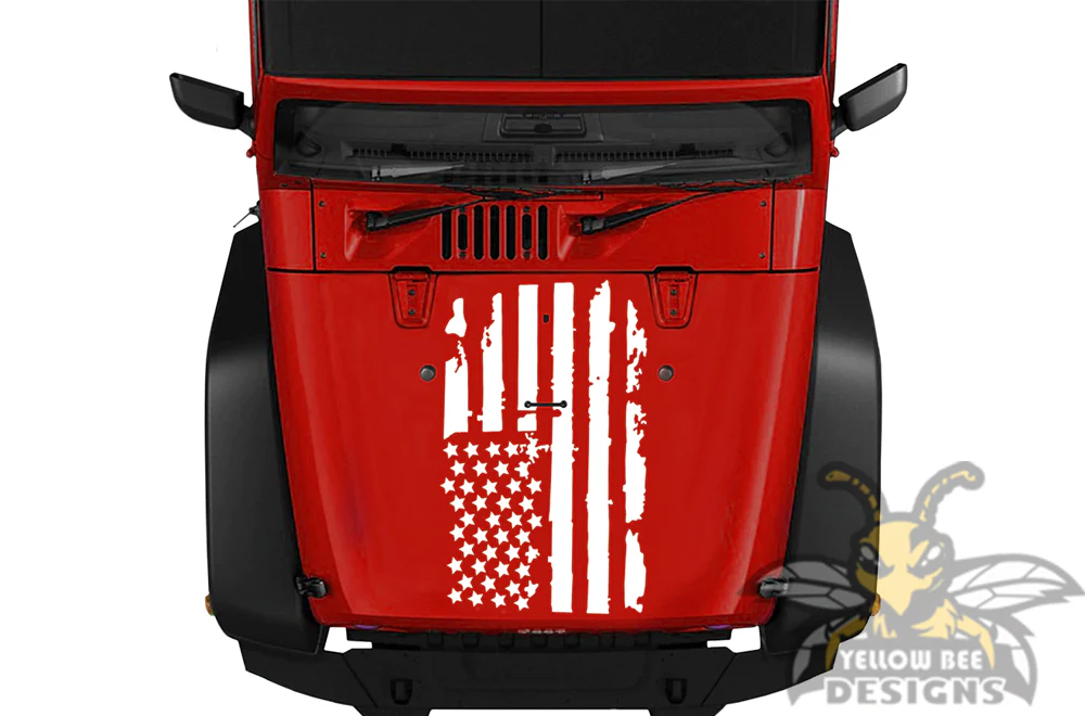 Flag USA Hood Graphics Vinyl Decals Compatible with Jeep Wrangler - Image 2