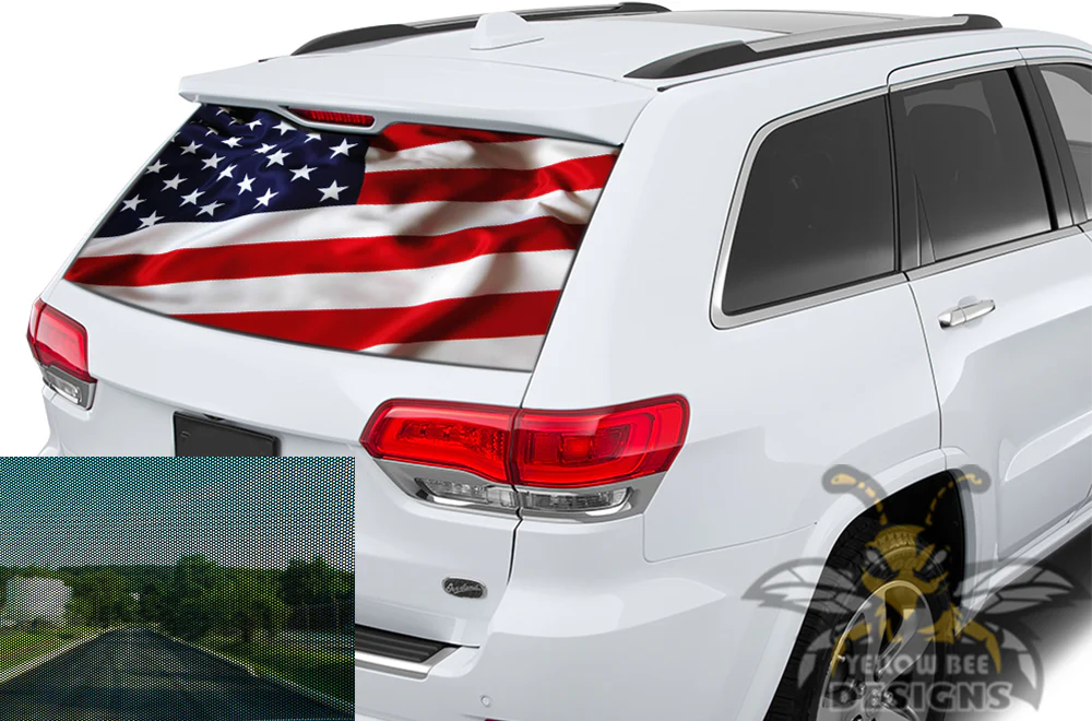 Flag USA Window Perforated Decals Compatible with Jeep Grand Cherokee - Image 2