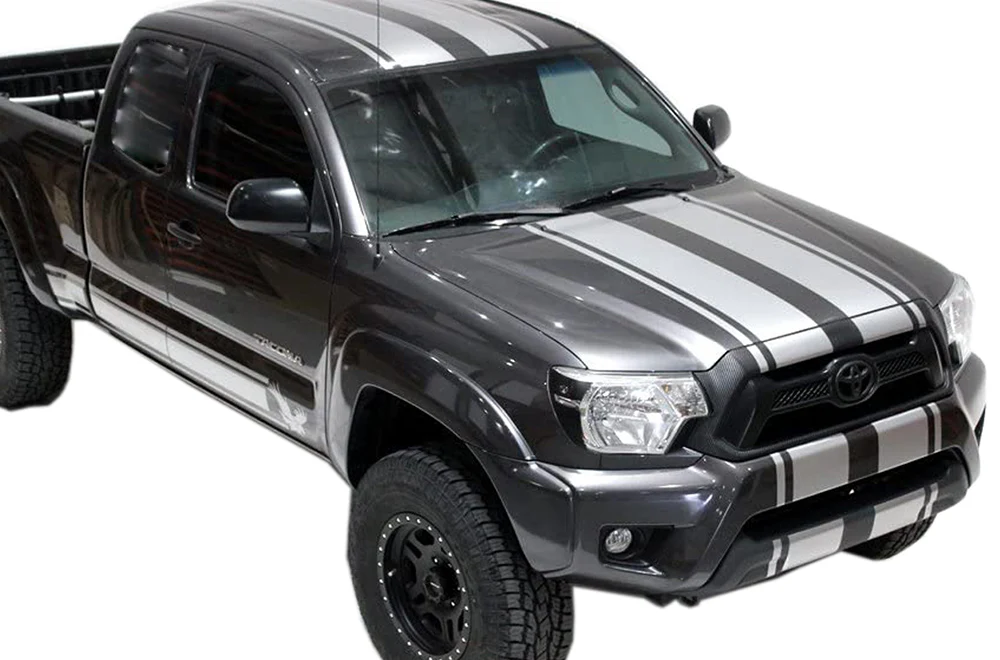 Full Racing Stripes Graphics Kit Vinyl Decal Compatible with Toyota Tacoma Double Cab