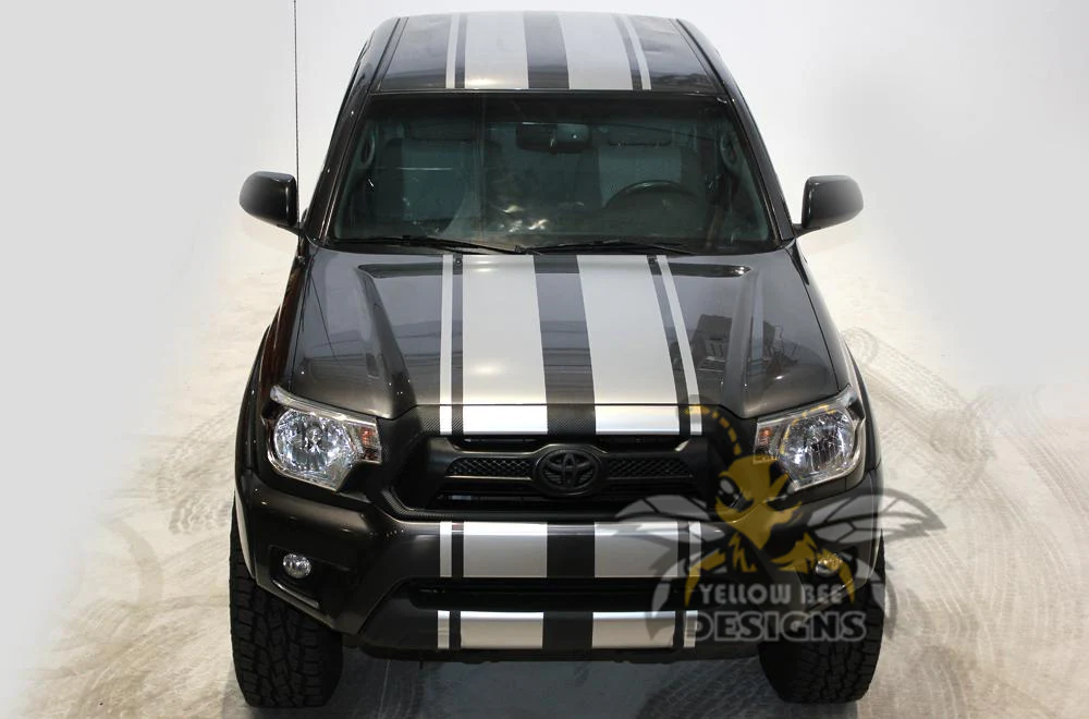 Full Racing Stripes Graphics Kit Vinyl Decal Compatible with Toyota Tacoma Double Cab - Image 3