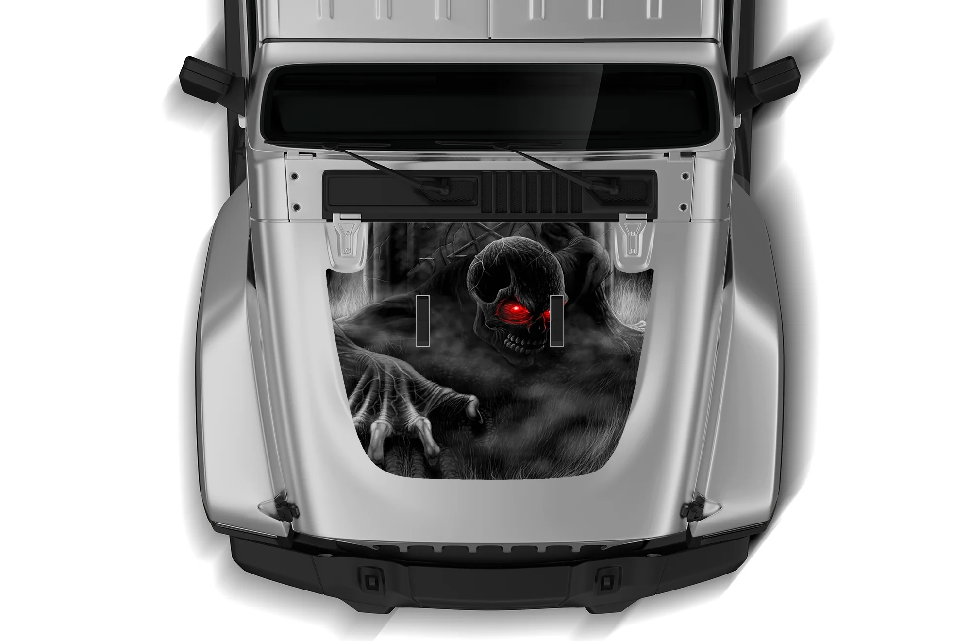 Ghost Skull Print Hood Graphics Vinyl Decals Compatible with Jeep JL Wrangler