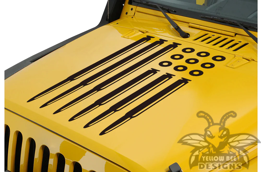 Gun Bullets Hood Graphics Vinyl Decals Compatible with Jeep JK Wrangler 2007-2018 - Image 2