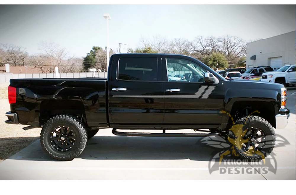 Hockey Side Stripes Graphics Vinyl Decals Compatible with Chevrolet Silverado 1500 Crew Cab - Image 3