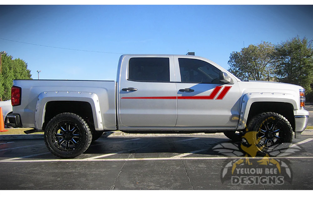 Hockey Side Stripes Graphics Vinyl Decals Compatible with Chevrolet Silverado 1500 Crew Cab - Image 4