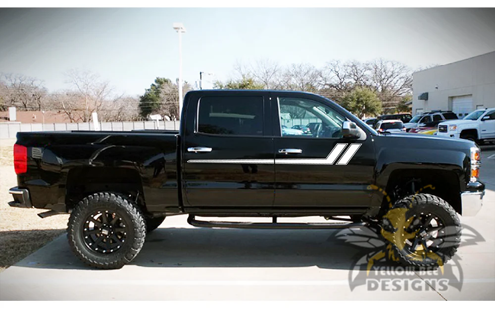 Hockey Side Stripes Graphics Vinyl Decals Compatible with Chevrolet Silverado 1500 Crew Cab - Image 5